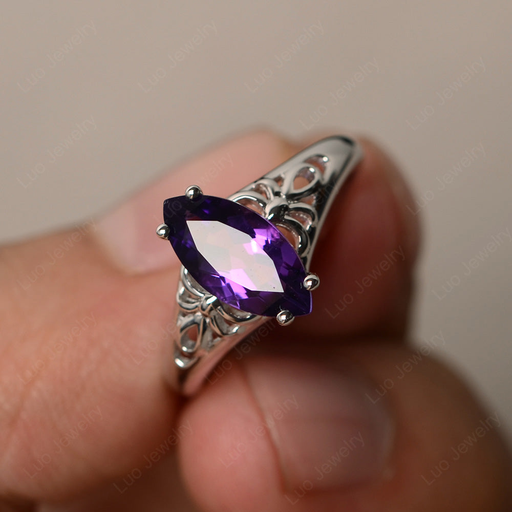 Large Marquise Cut Amethyst Solitaire Ring - LUO Jewelry