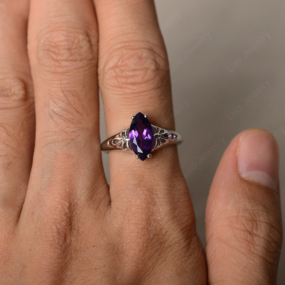 Large Marquise Cut Amethyst Solitaire Ring - LUO Jewelry