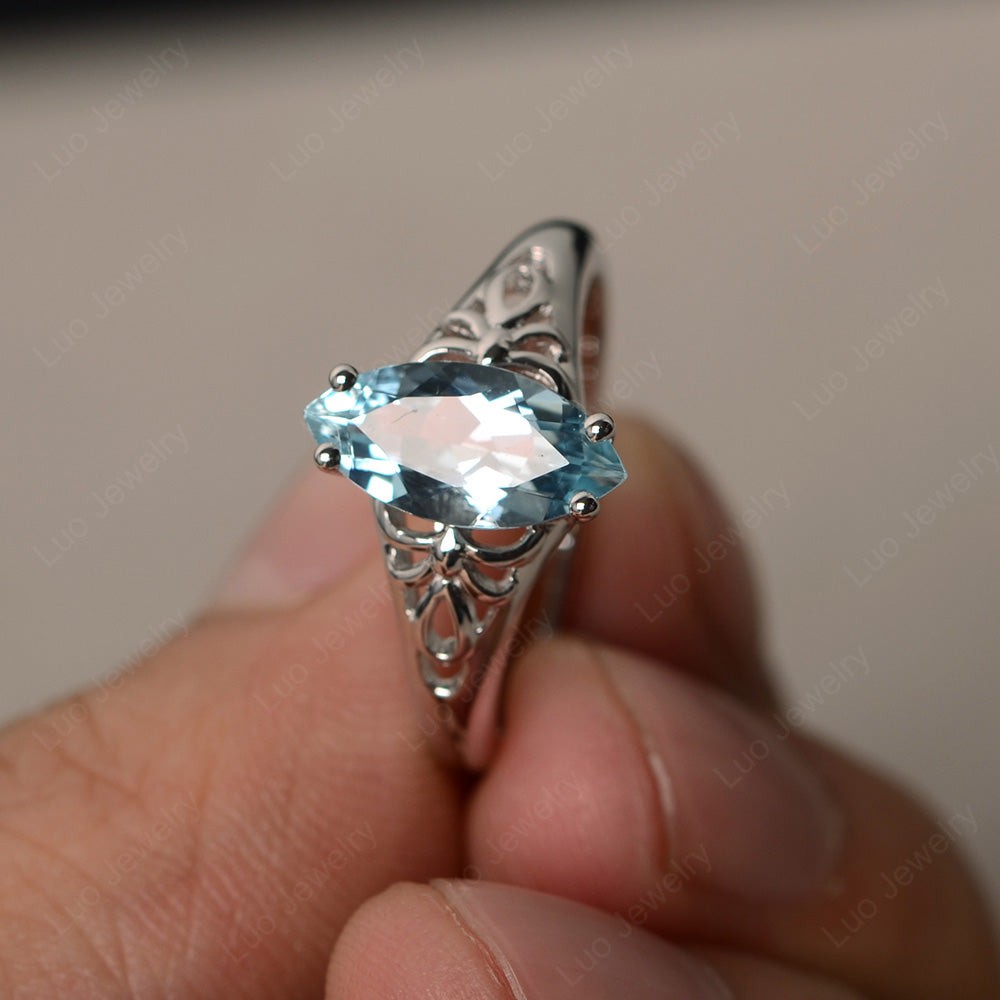 Large Marquise Cut Aquamarine Solitaire Ring - LUO Jewelry
