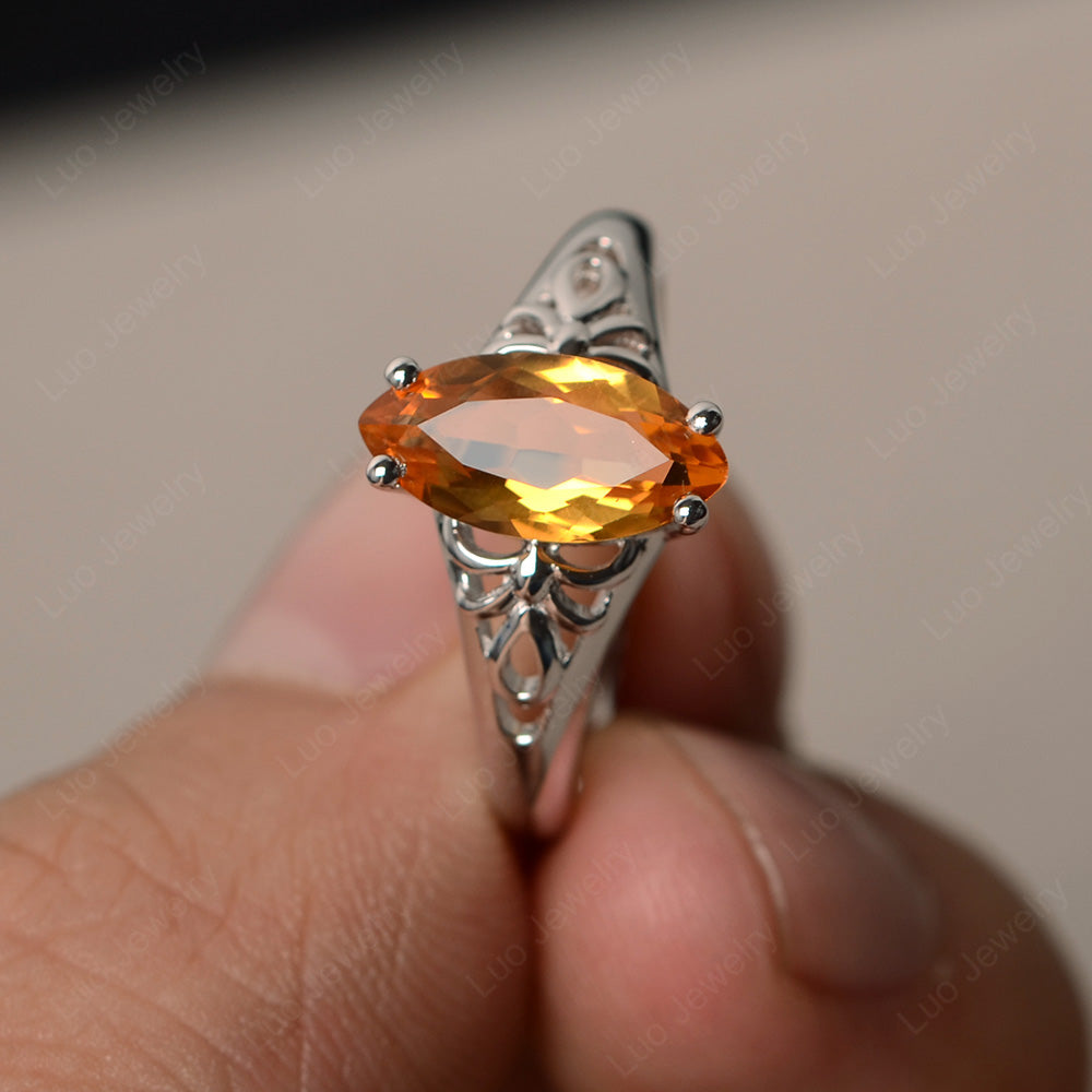 Large Marquise Cut Citrine Solitaire Ring - LUO Jewelry