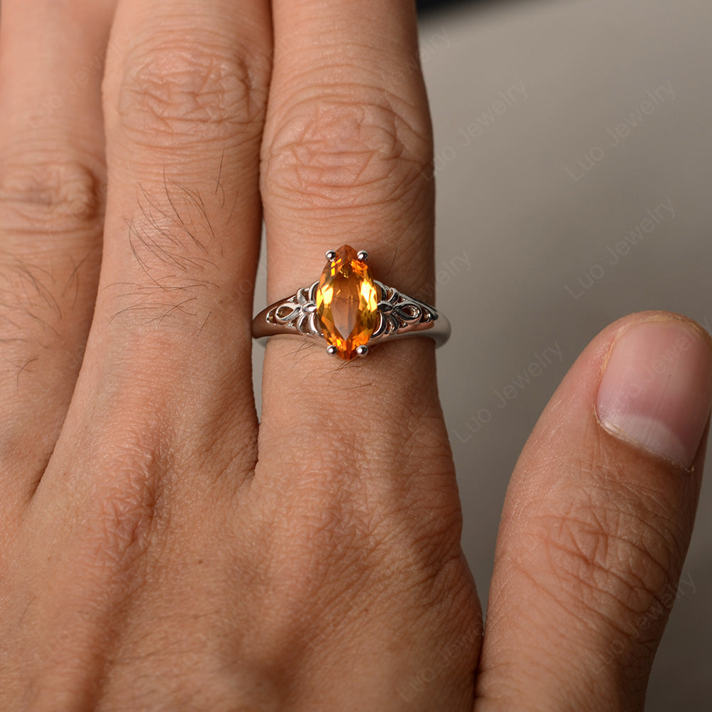 Large Marquise Cut Citrine Solitaire Ring - LUO Jewelry