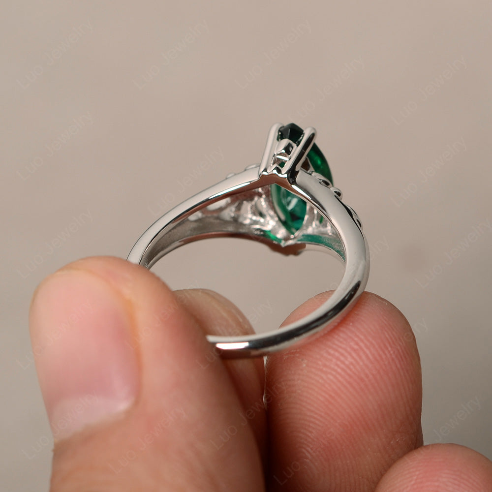 Large Marquise Cut Lab Emerald Solitaire Ring - LUO Jewelry