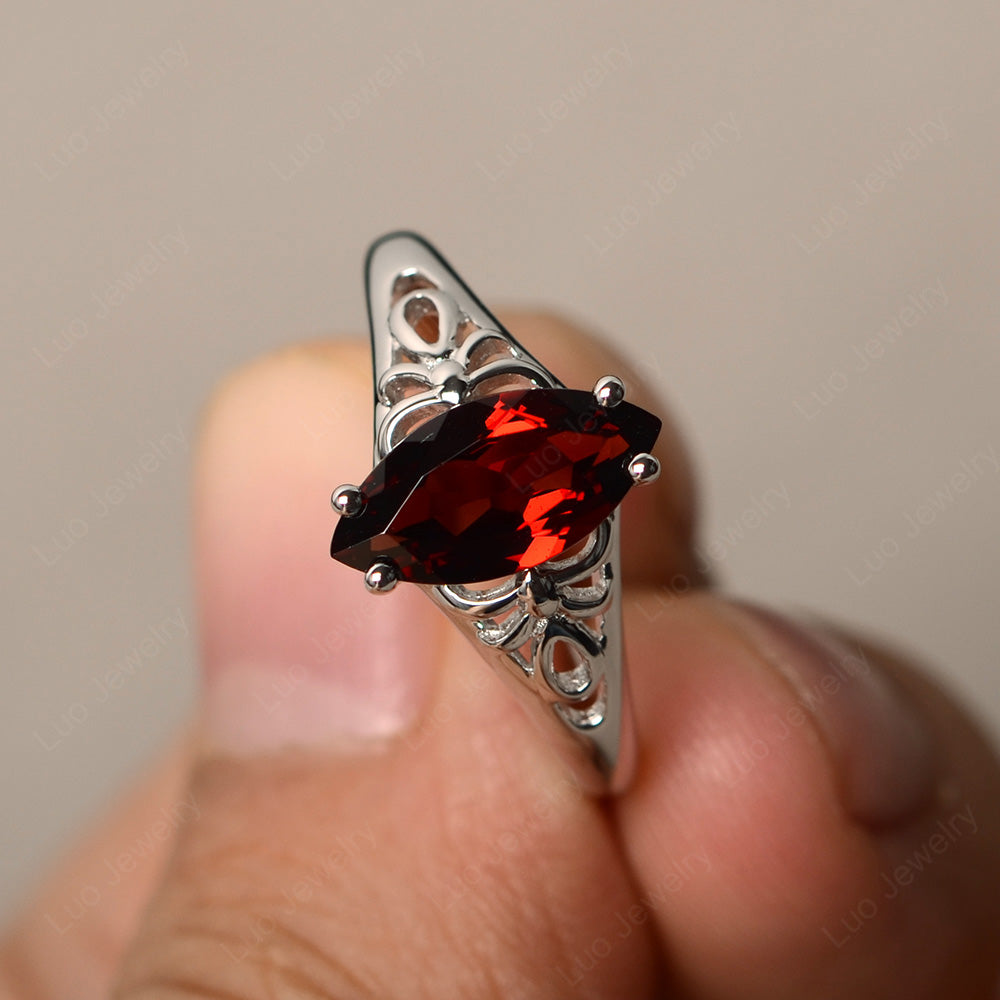 Large Marquise Cut Garnet Solitaire Ring - LUO Jewelry