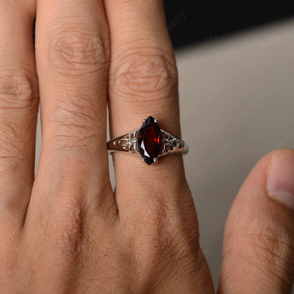 Large Marquise Cut Garnet Solitaire Ring - LUO Jewelry
