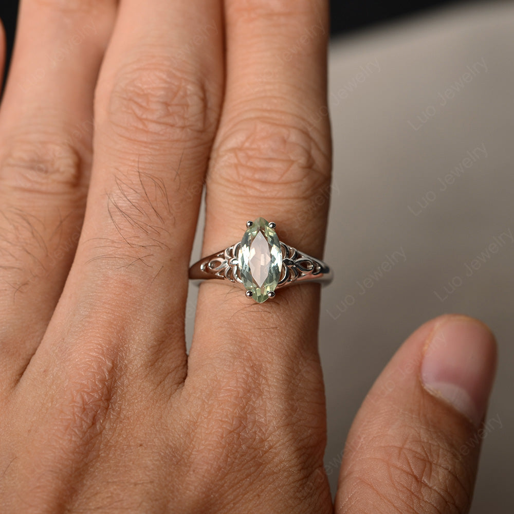 Large Marquise Cut Green Amethyst Solitaire Ring - LUO Jewelry