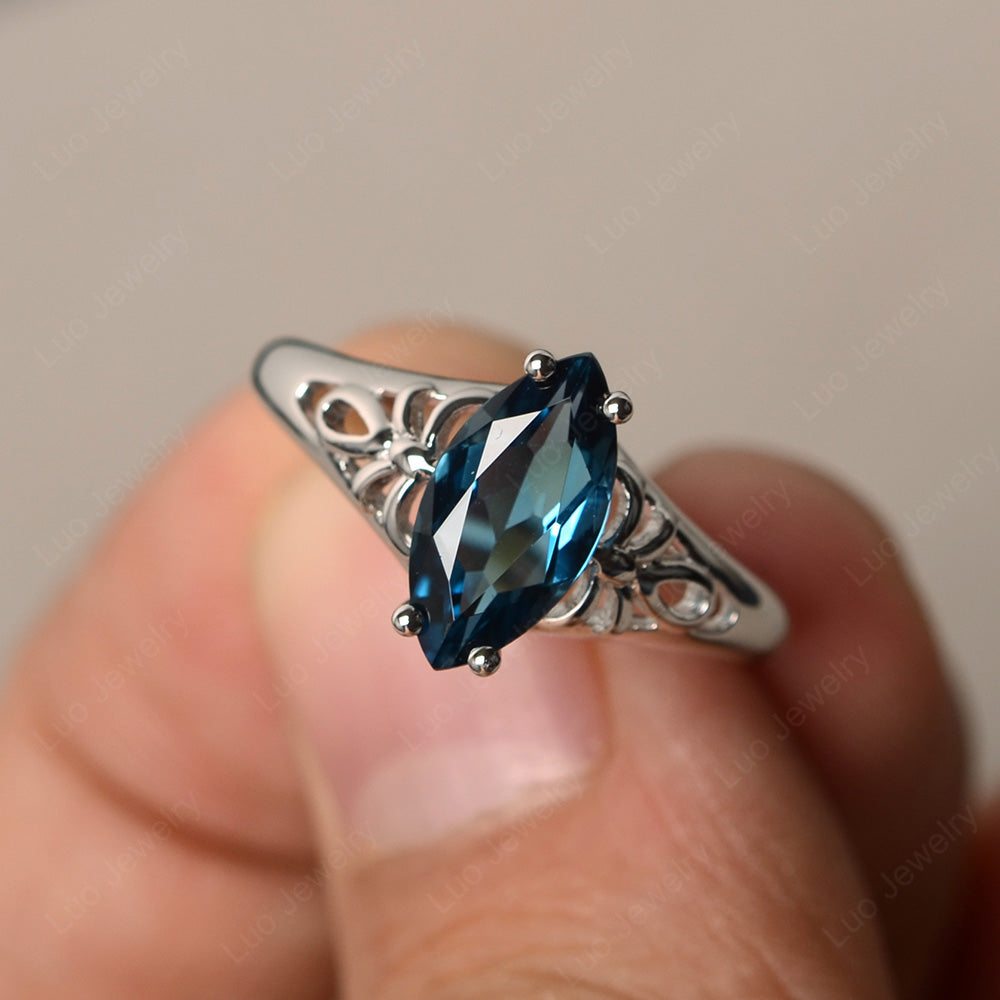 Large Marquise Cut London Blue Topaz Solitaire Ring - LUO Jewelry