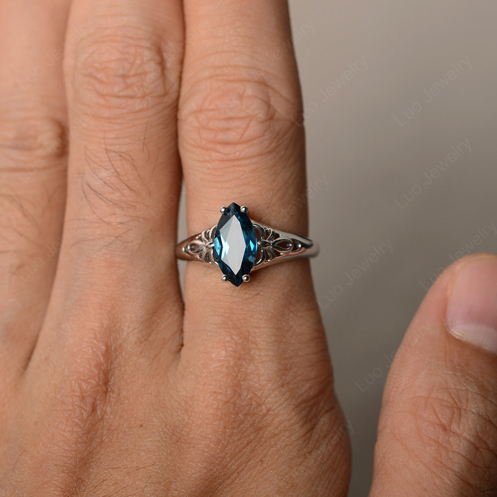 Large Marquise Cut London Blue Topaz Solitaire Ring - LUO Jewelry