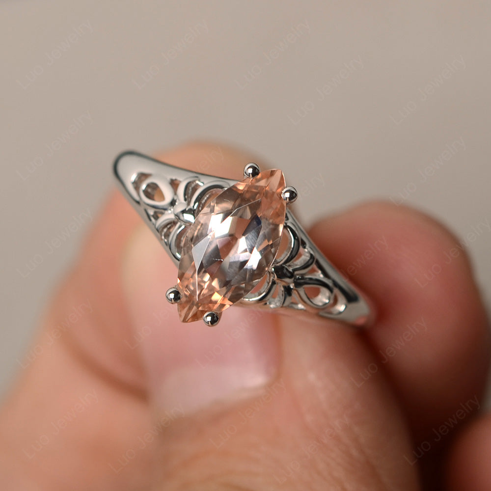 Large Marquise Cut Morganite Solitaire Ring - LUO Jewelry