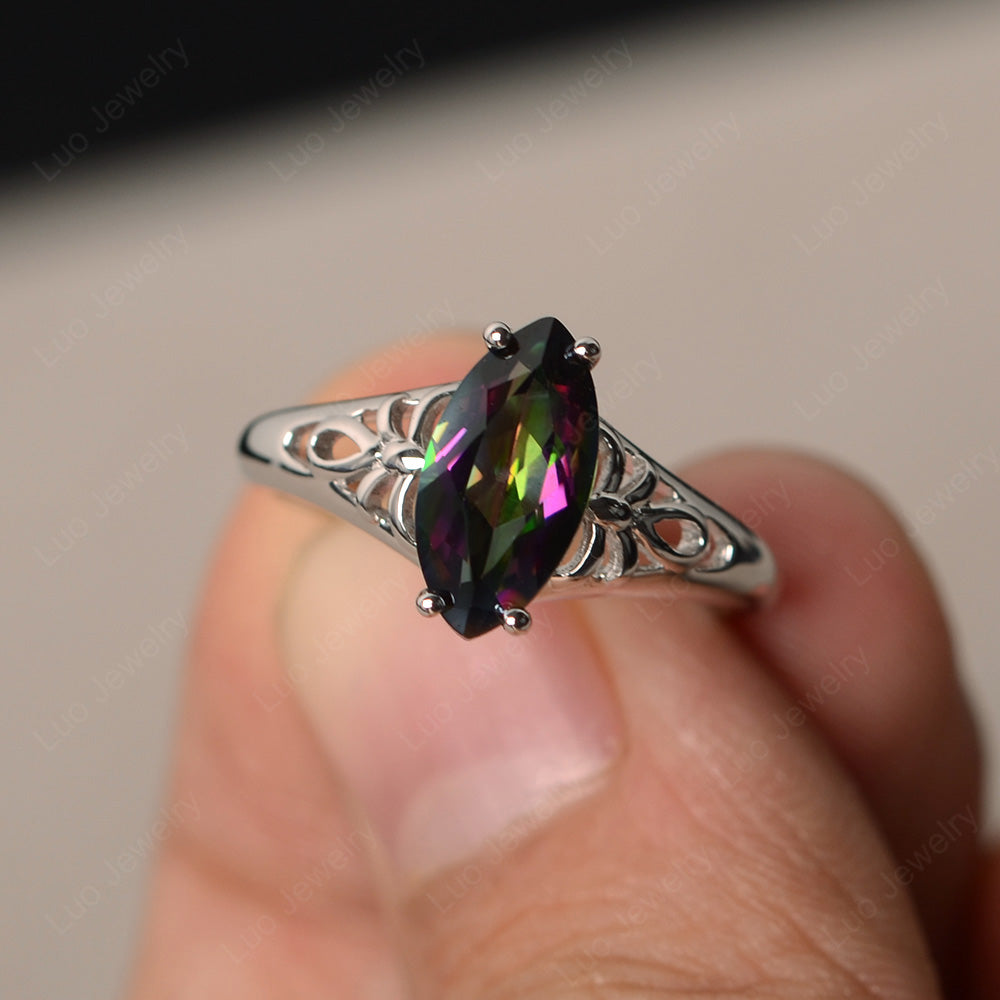 Large Marquise Cut Mystic Topaz Solitaire Ring - LUO Jewelry