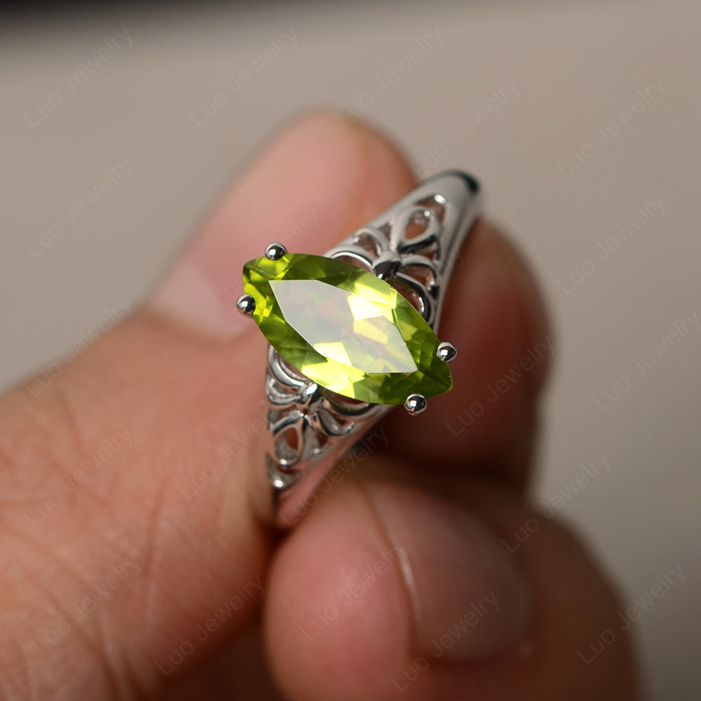 Large Marquise Cut Peridot Solitaire Ring - LUO Jewelry