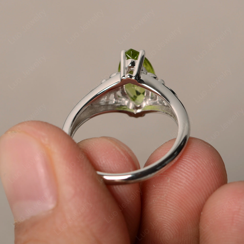 Large Marquise Cut Peridot Solitaire Ring - LUO Jewelry