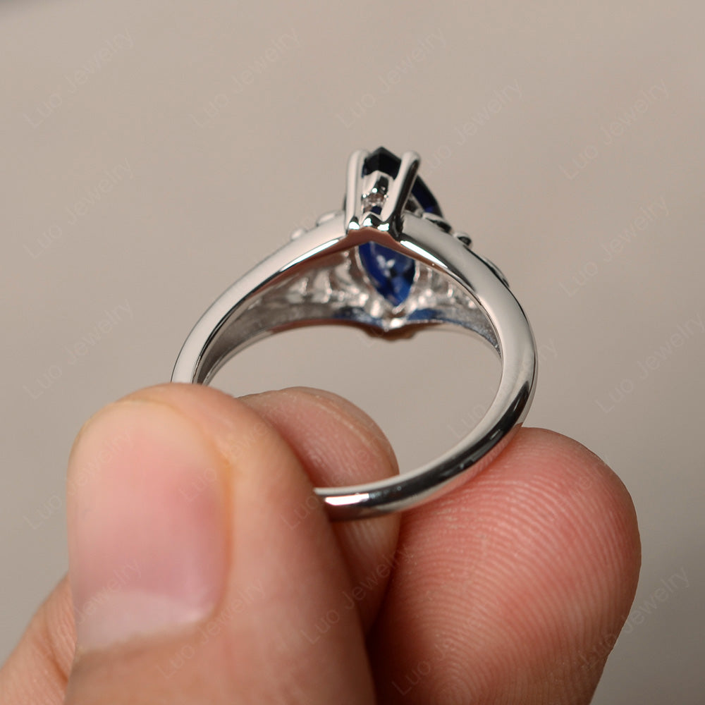 Large Marquise Cut Lab Sapphire Solitaire Ring - LUO Jewelry