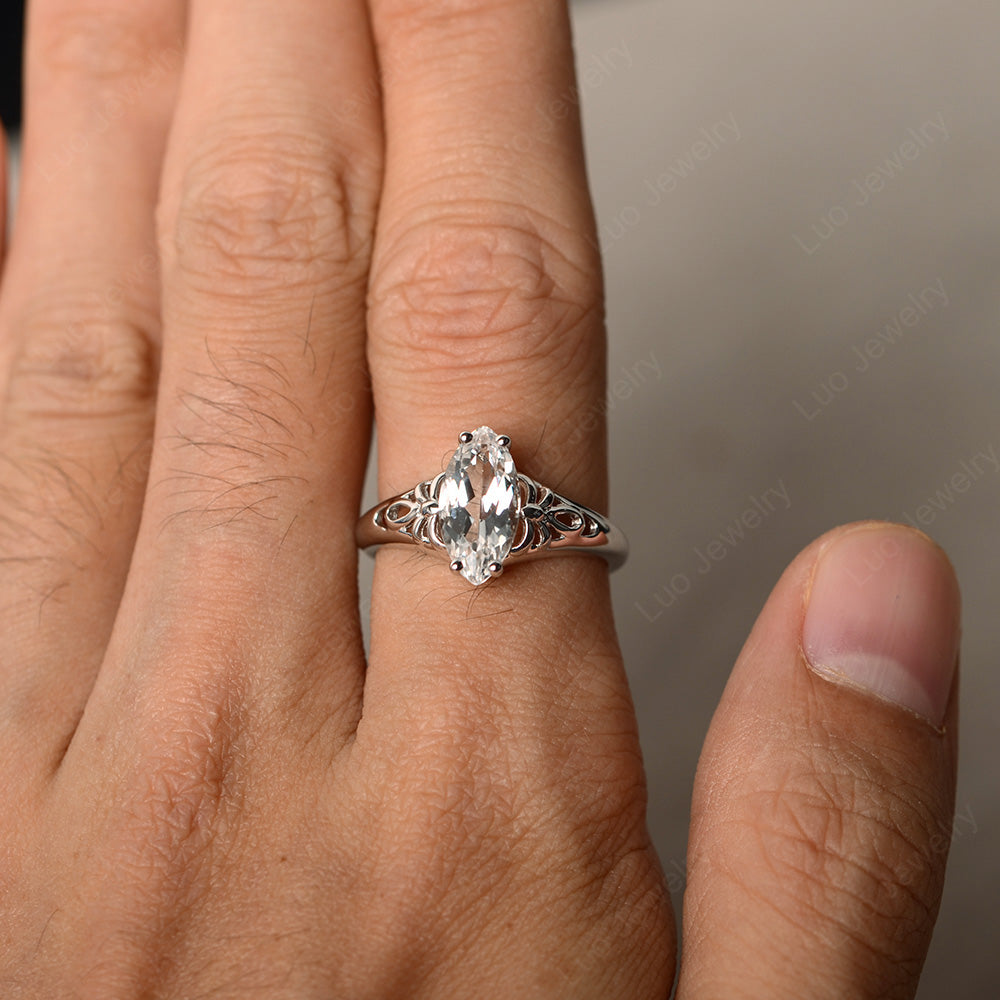 Large Marquise Cut White Topaz Solitaire Ring - LUO Jewelry