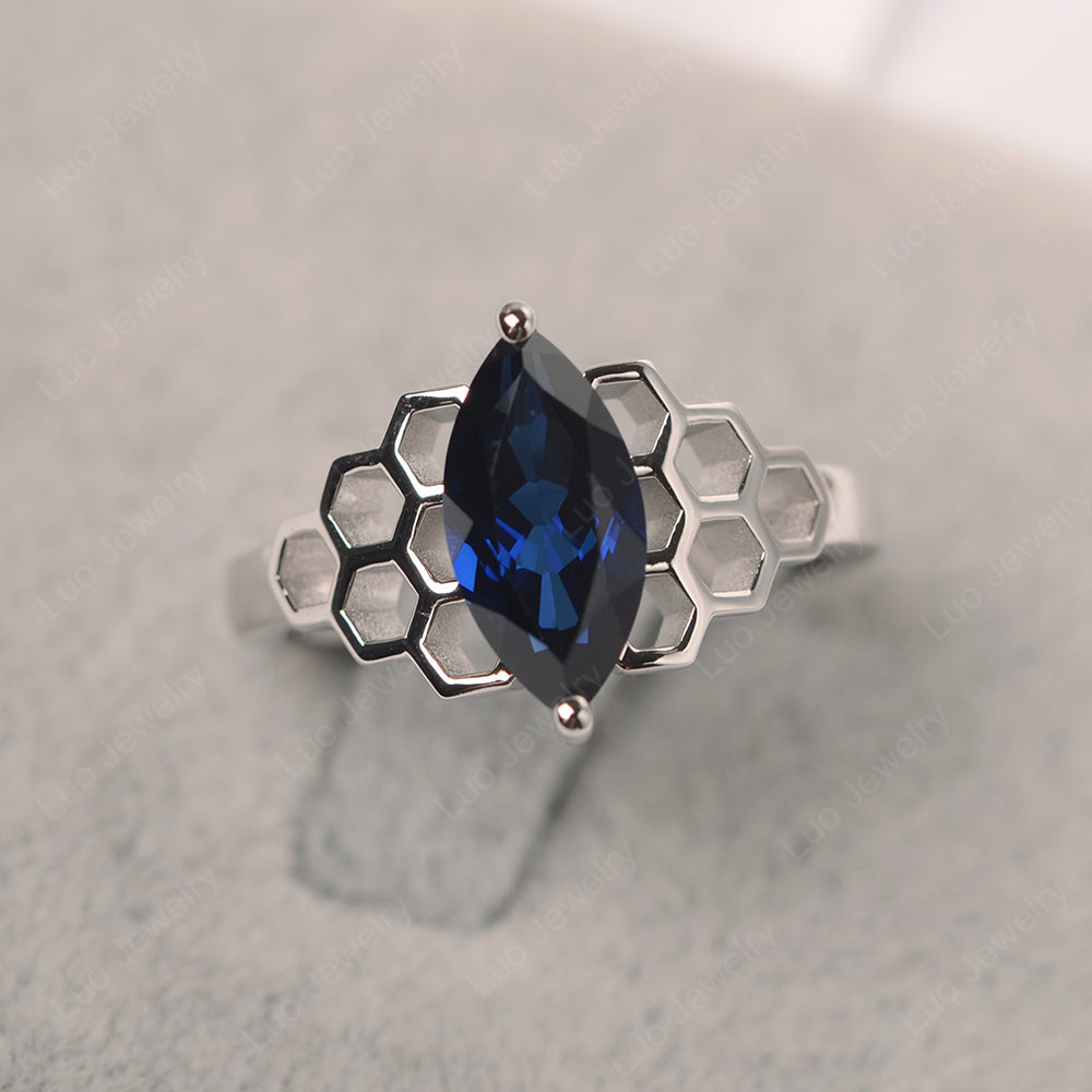 Large Marquise Lab Sapphire Solitaire Ring - LUO Jewelry