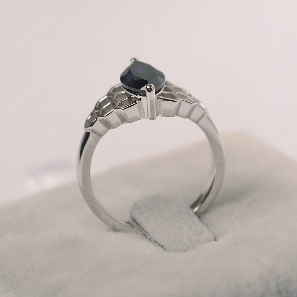 Large Marquise Lab Sapphire Solitaire Ring - LUO Jewelry