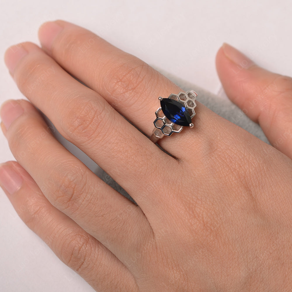 Large Marquise Lab Sapphire Solitaire Ring - LUO Jewelry