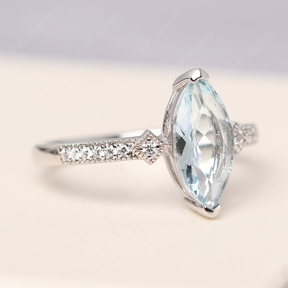 Marquise Cut Aquamarine Promise Ring Gold - LUO Jewelry