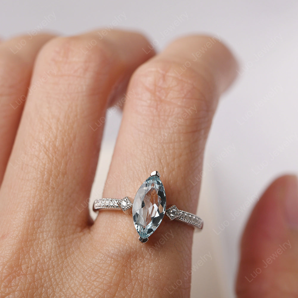 Marquise Cut Aquamarine Promise Ring Gold - LUO Jewelry