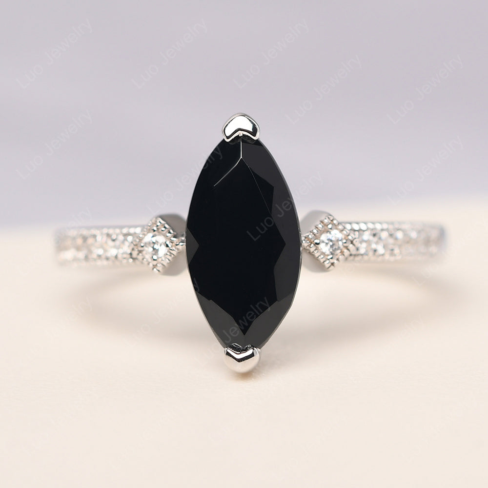 Marquise Cut Black Spinel Promise Ring Gold - LUO Jewelry