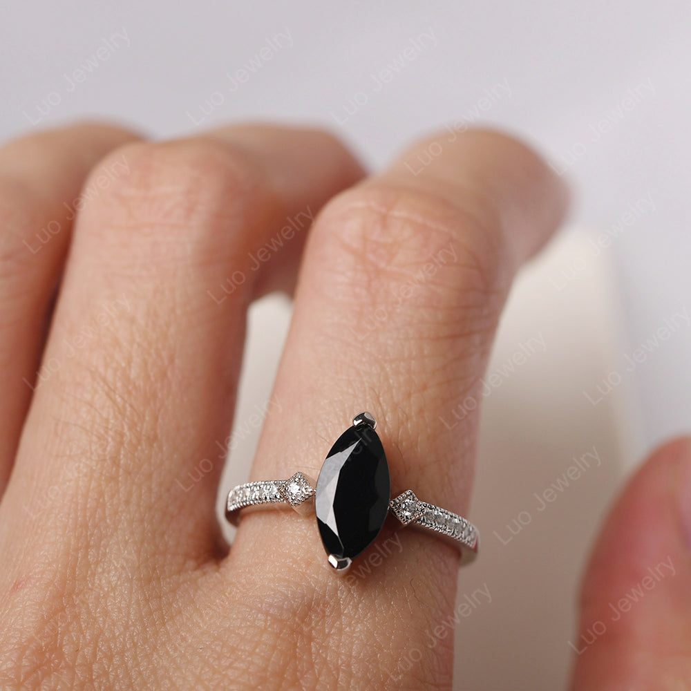 Marquise Cut Black Spinel Promise Ring Gold - LUO Jewelry