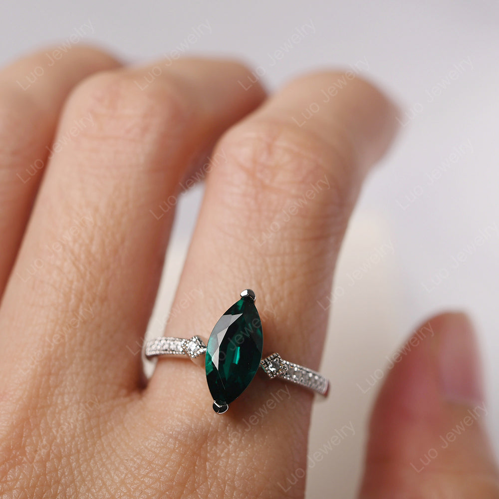 Marquise Cut Emerald Promise Ring Gold - LUO Jewelry