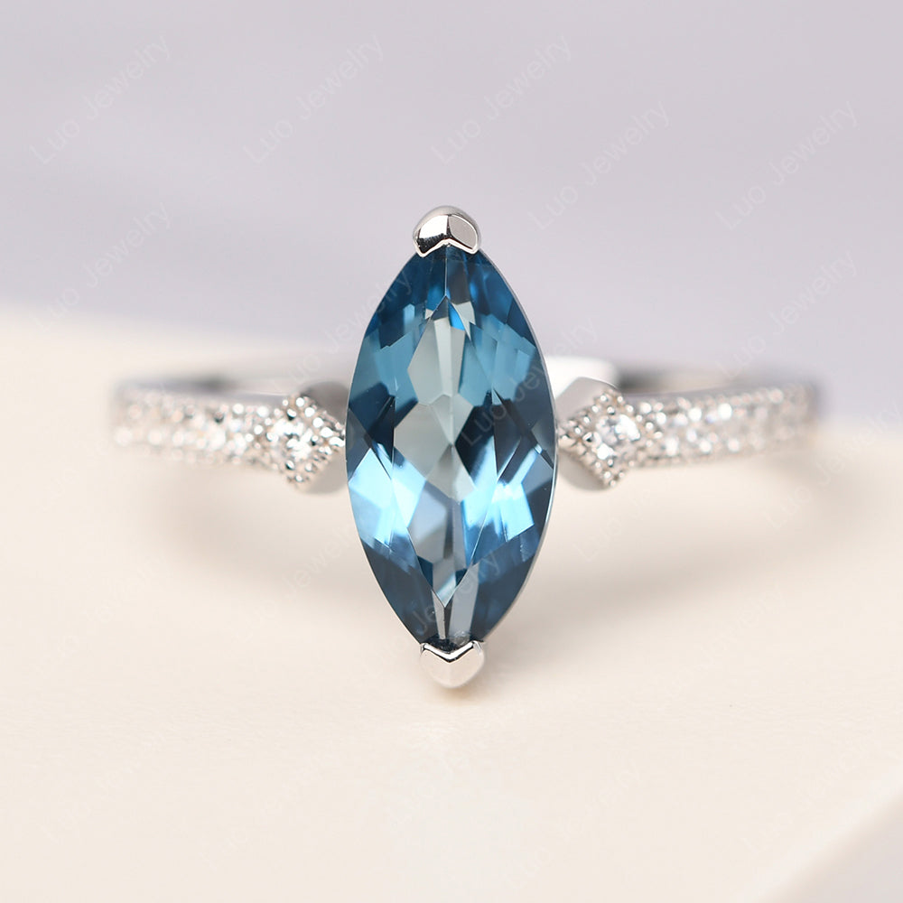 Marquise Cut London Blue Topaz Promise Ring Gold - LUO Jewelry