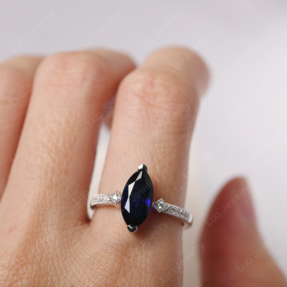 Marquise Cut Lab Sapphire Promise Ring Gold - LUO Jewelry