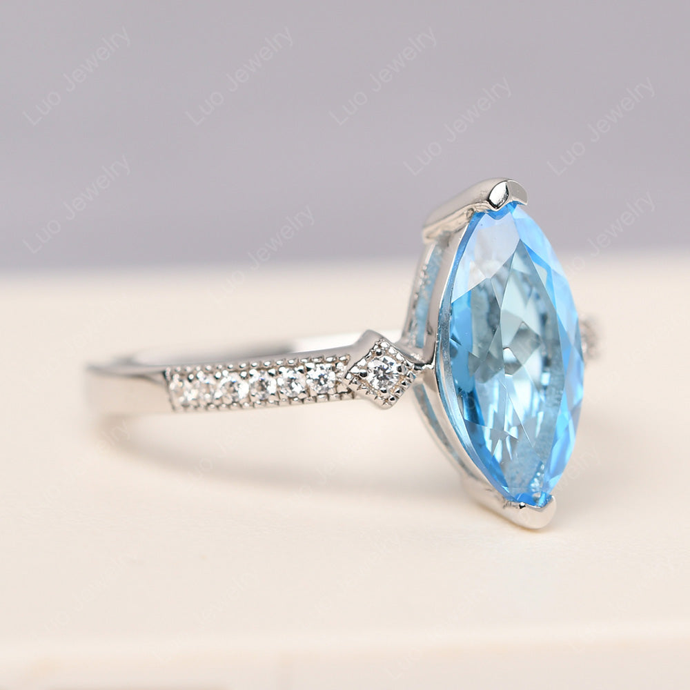 Marquise Cut Swiss Blue Topaz Promise Ring Gold - LUO Jewelry