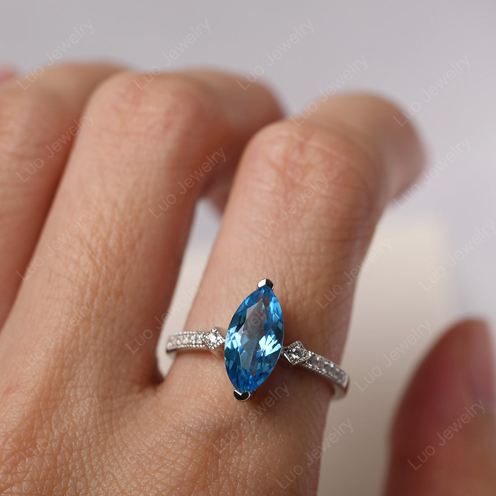 Marquise Cut Swiss Blue Topaz Promise Ring Gold - LUO Jewelry