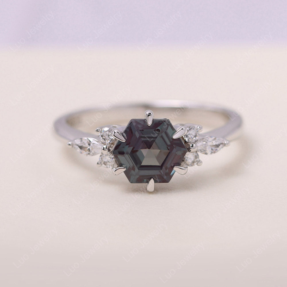 Hexagon Lab Created Alexandrite Cluster Ring