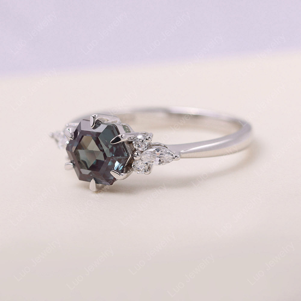 Hexagon Lab Created Alexandrite Cluster Ring