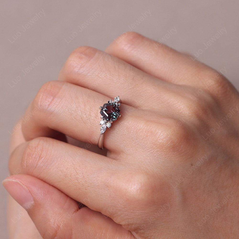 Hexagon Alexandrite Cluster Ring