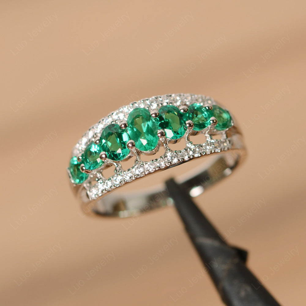Vintage Lab Emerald Cluster Cocktail Ring - LUO Jewelry