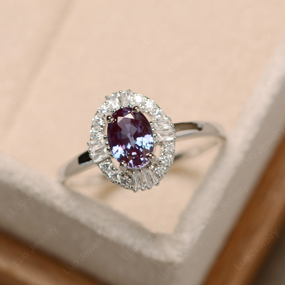 Alexandrite Engagement Ring Sterling Silver - LUO Jewelry