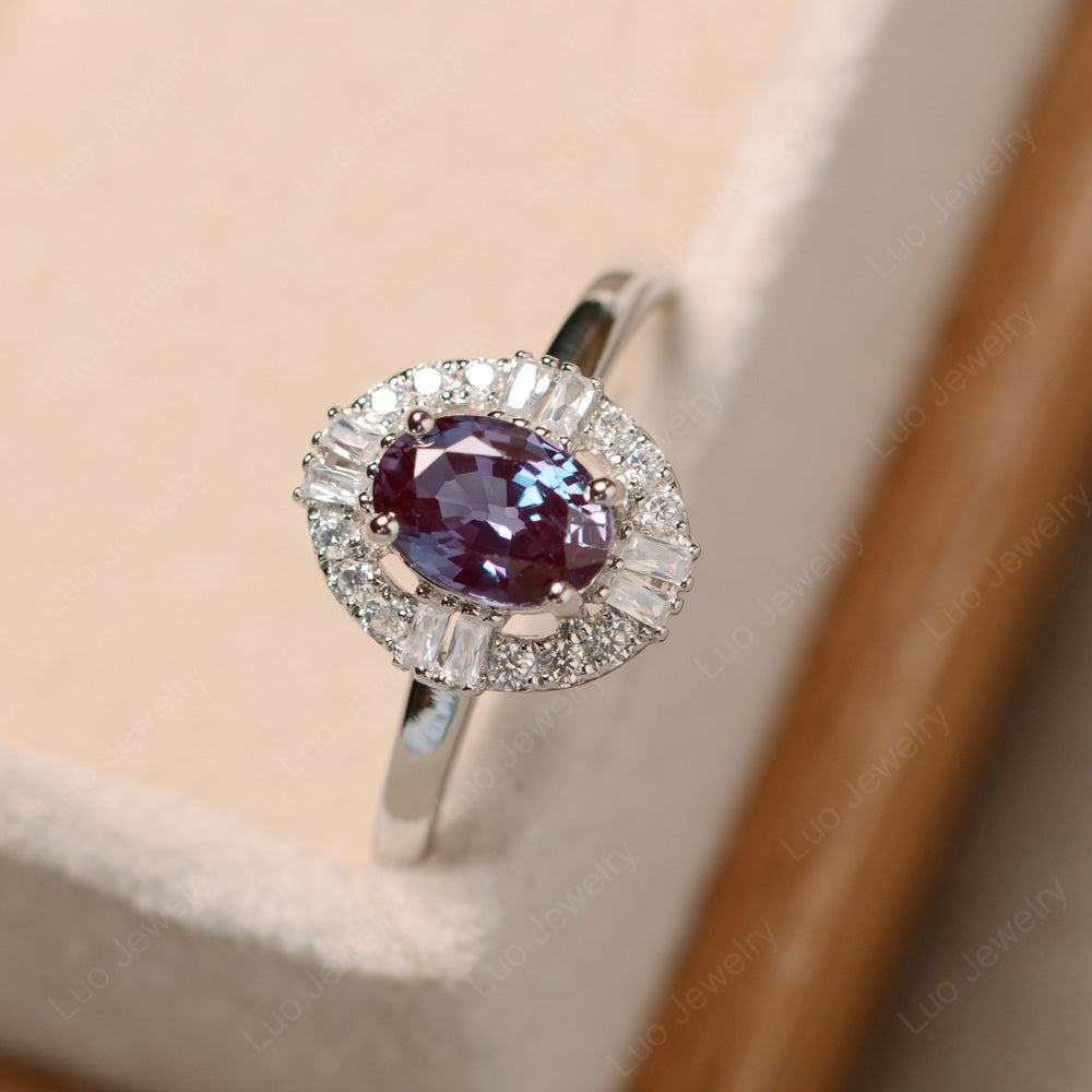 Alexandrite Engagement Ring Sterling Silver - LUO Jewelry