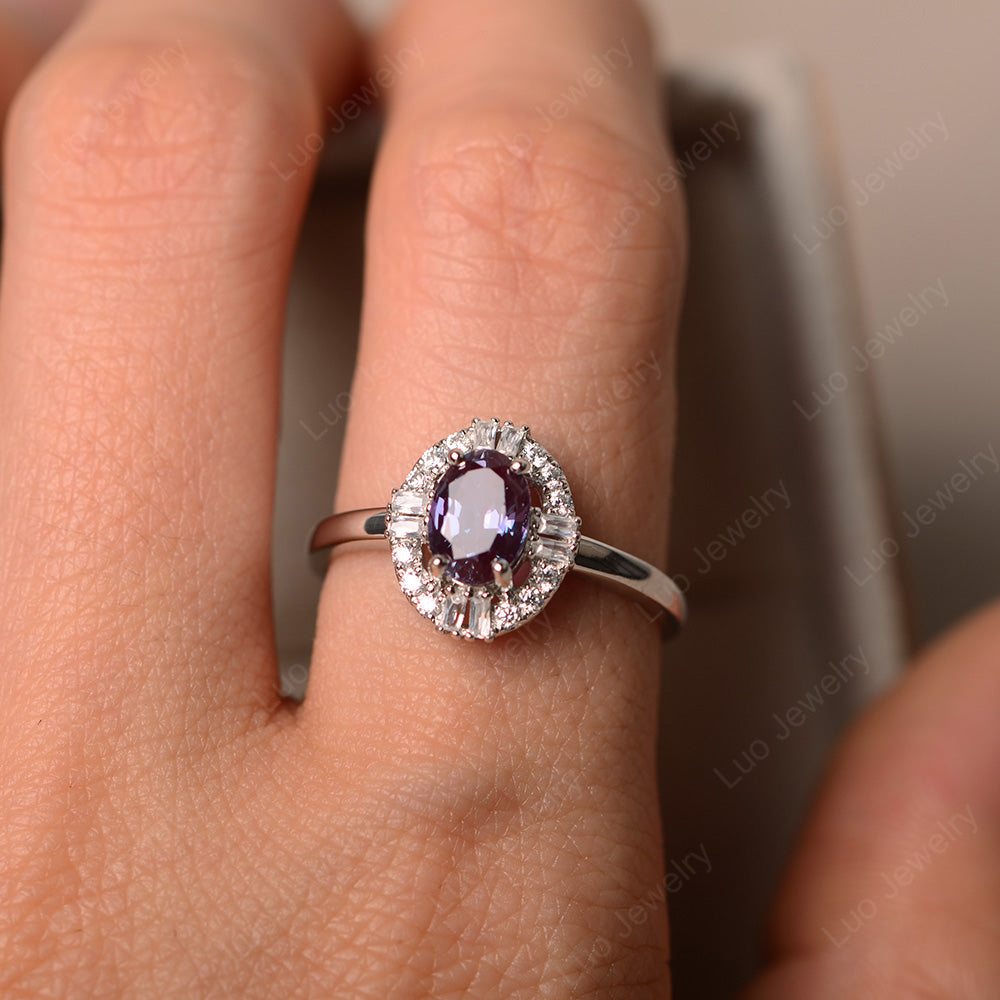 Alexandrite Engagement Ring Sterling Silver - LUO Jewelry