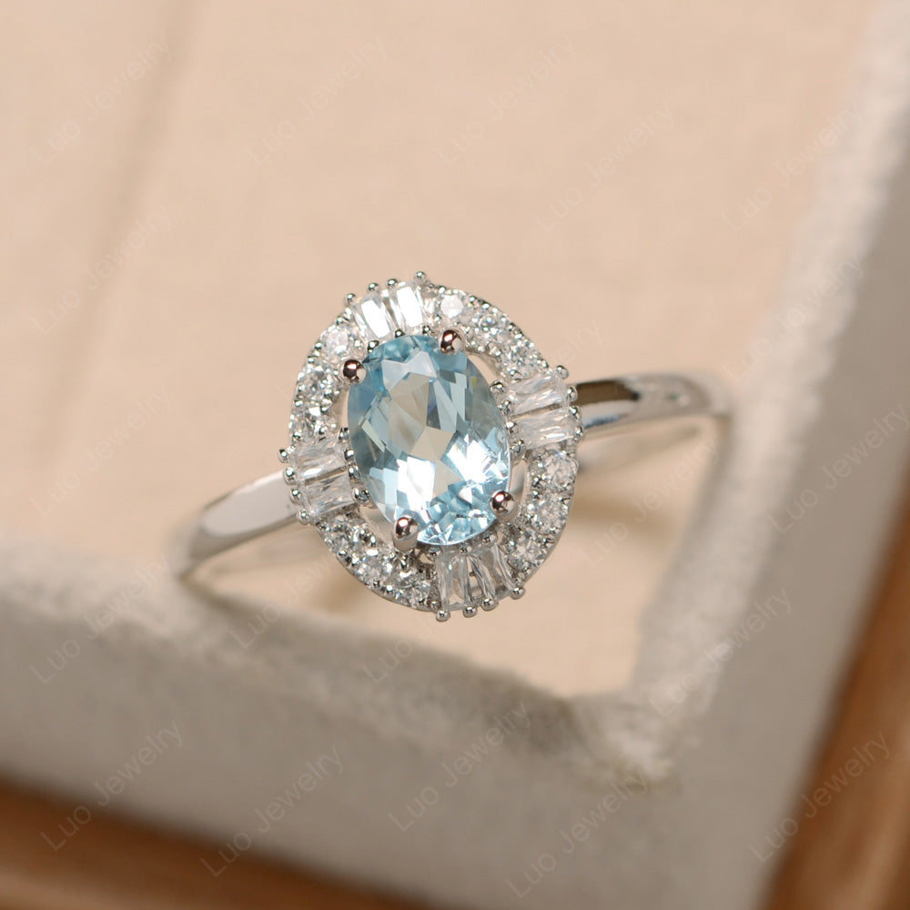 Aquamarine Engagement Ring Sterling Silver - LUO Jewelry