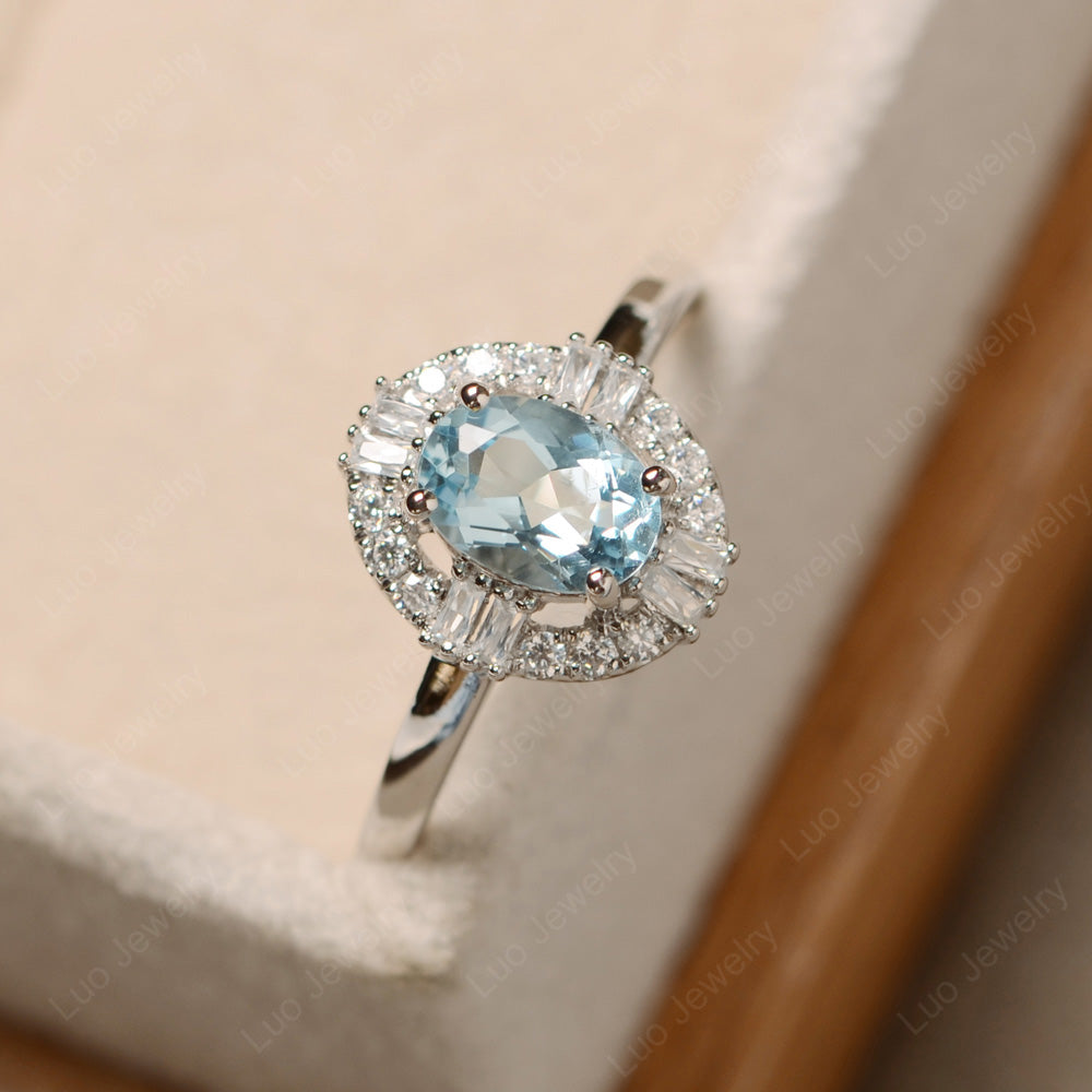 Aquamarine Engagement Ring Sterling Silver - LUO Jewelry