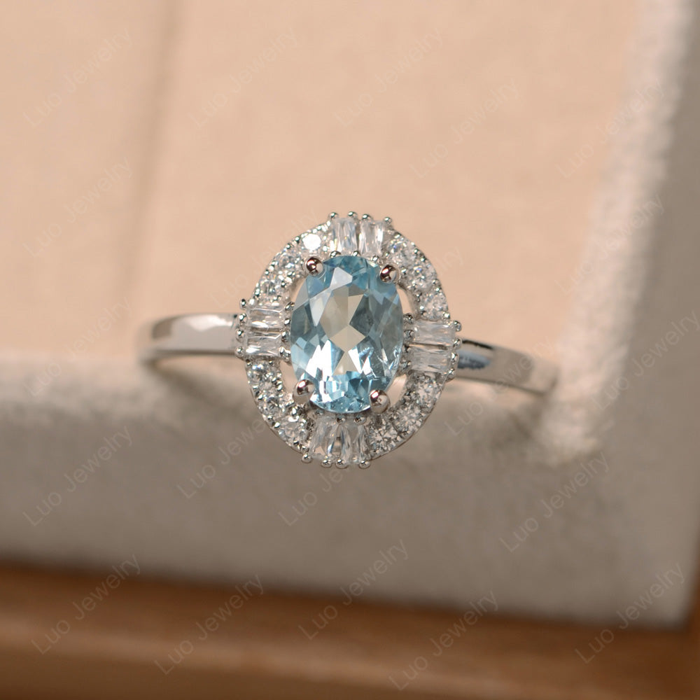 Aquamarine Engagement Ring Sterling Silver - LUO Jewelry