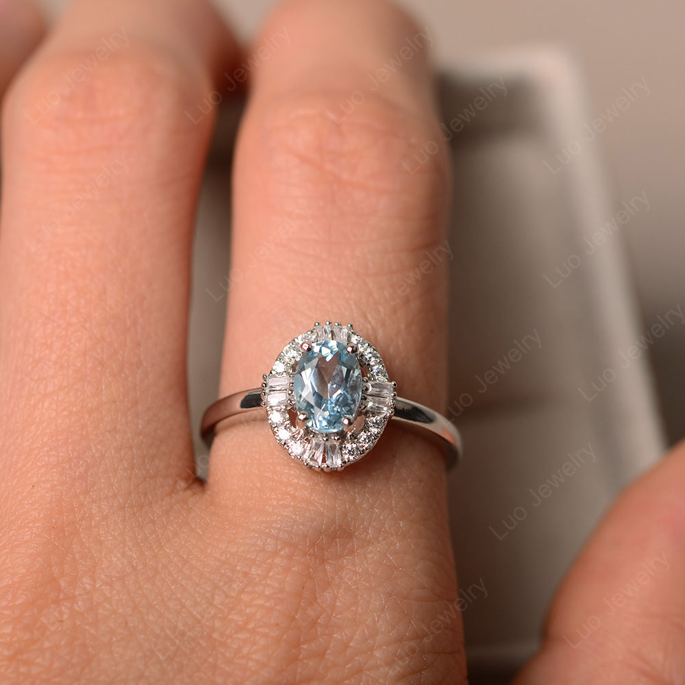 Aquamarine Engagement Ring Sterling Silver - LUO Jewelry
