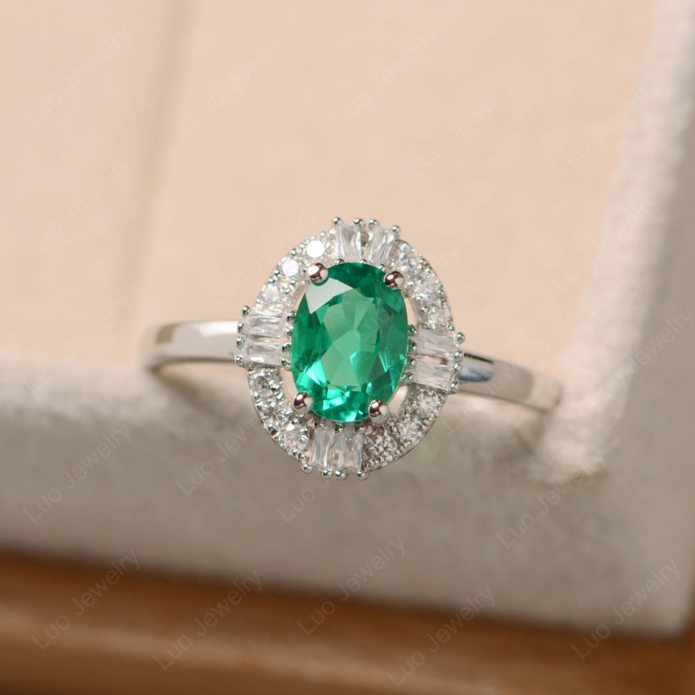 Lab Emerald Engagement Ring Sterling Silver - LUO Jewelry