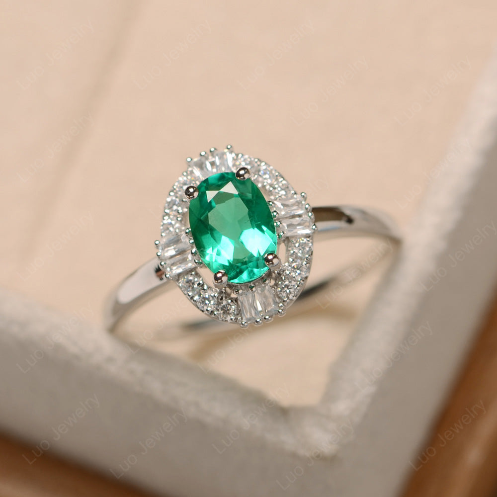 Lab Emerald Engagement Ring Sterling Silver - LUO Jewelry