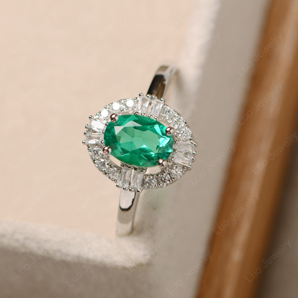 Lab Emerald Engagement Ring Sterling Silver - LUO Jewelry