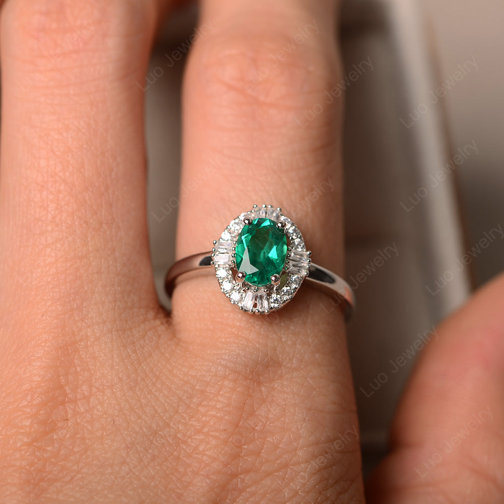 Lab Emerald Engagement Ring Sterling Silver - LUO Jewelry