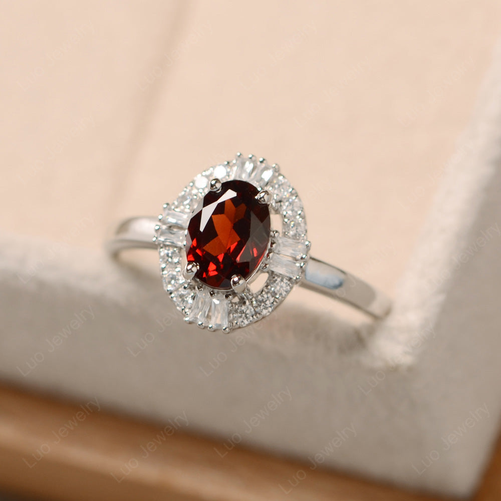 Garnet Engagement Ring Sterling Silver - LUO Jewelry