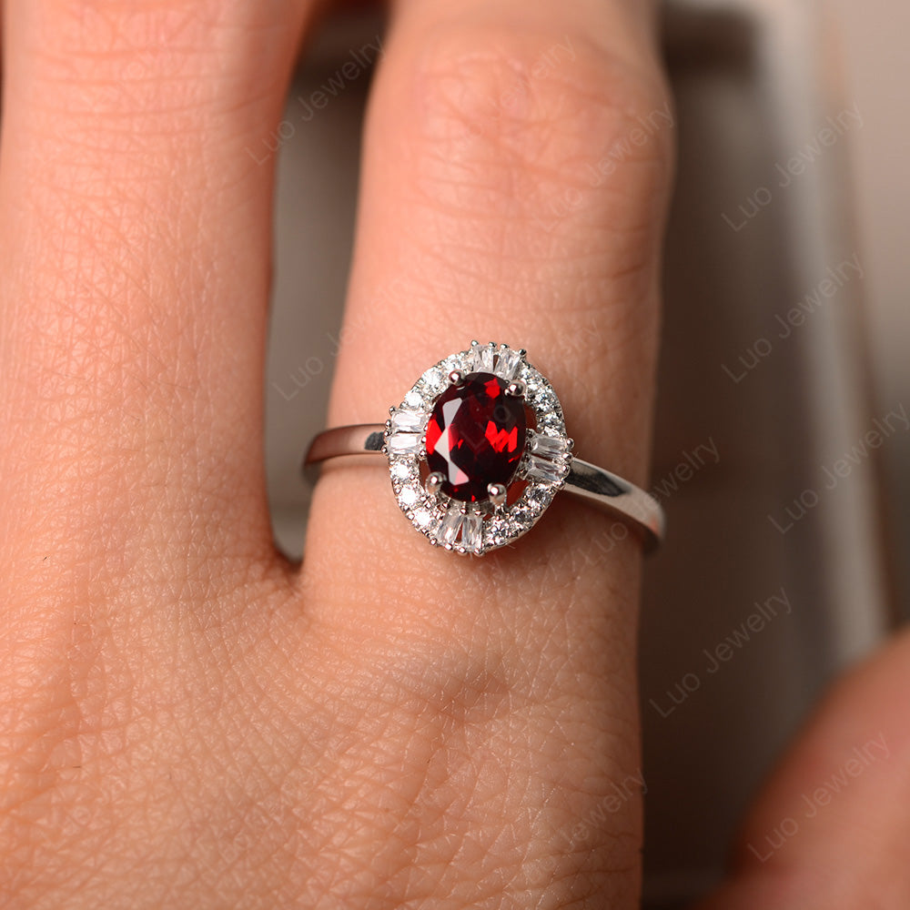 Garnet Engagement Ring Sterling Silver - LUO Jewelry