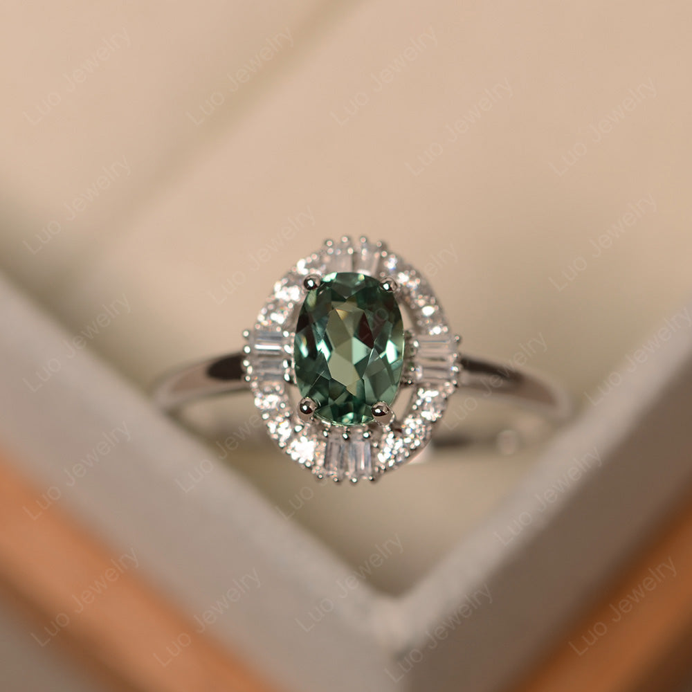 Green Sapphire Engagement Ring Sterling Silver - LUO Jewelry