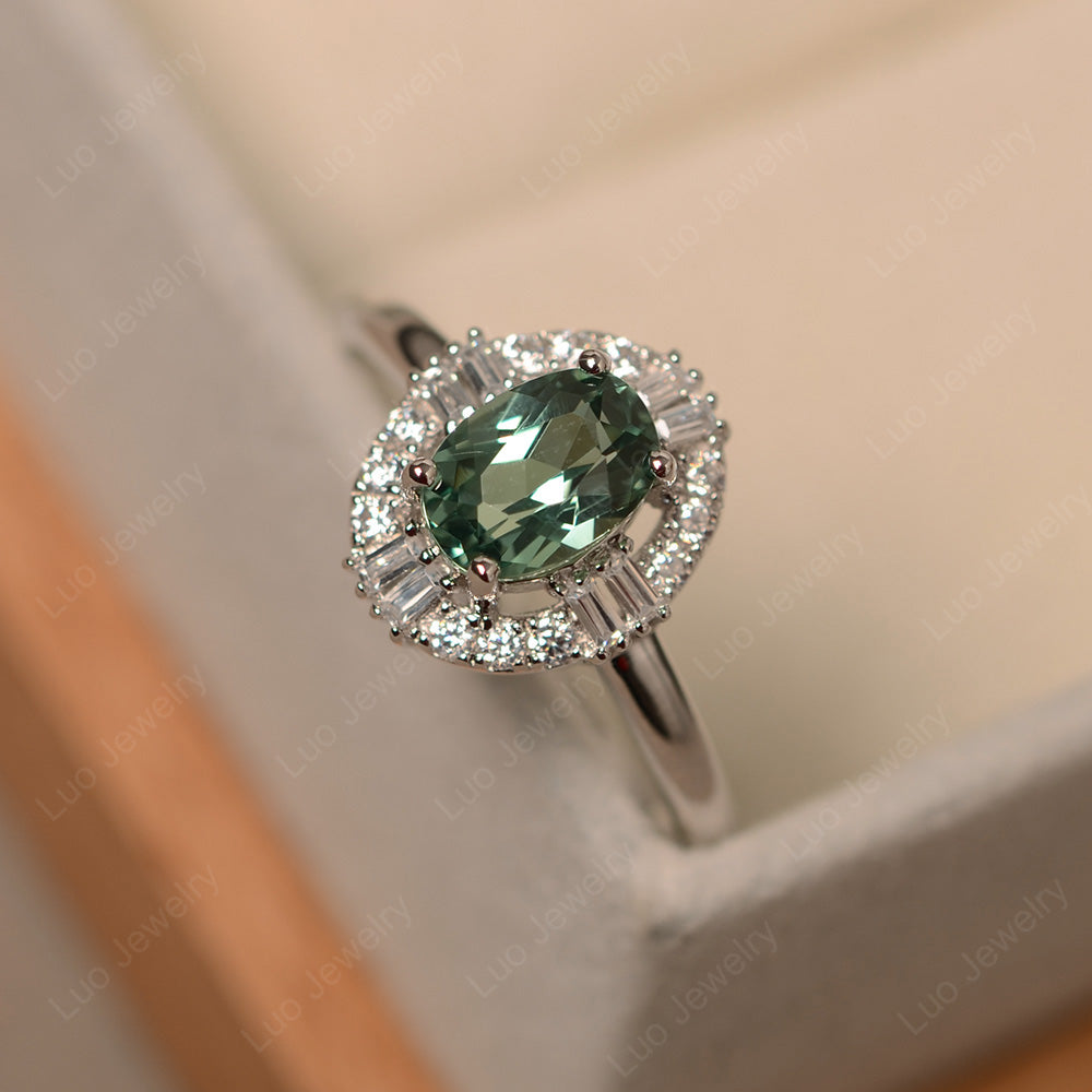 Green Sapphire Engagement Ring Sterling Silver - LUO Jewelry