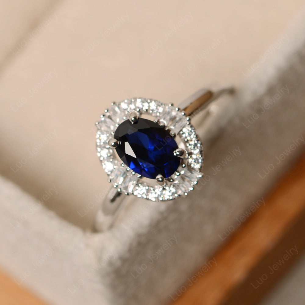 Lab Sapphire Engagement Ring Sterling Silver - LUO Jewelry