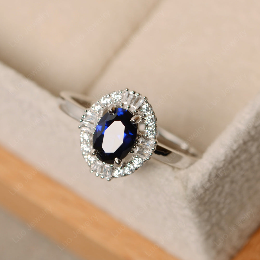 Lab Sapphire Engagement Ring Sterling Silver - LUO Jewelry